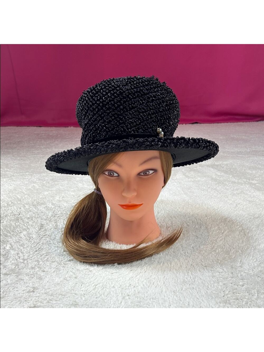Vintage black textured ladies top hat - Picture 1 of 11